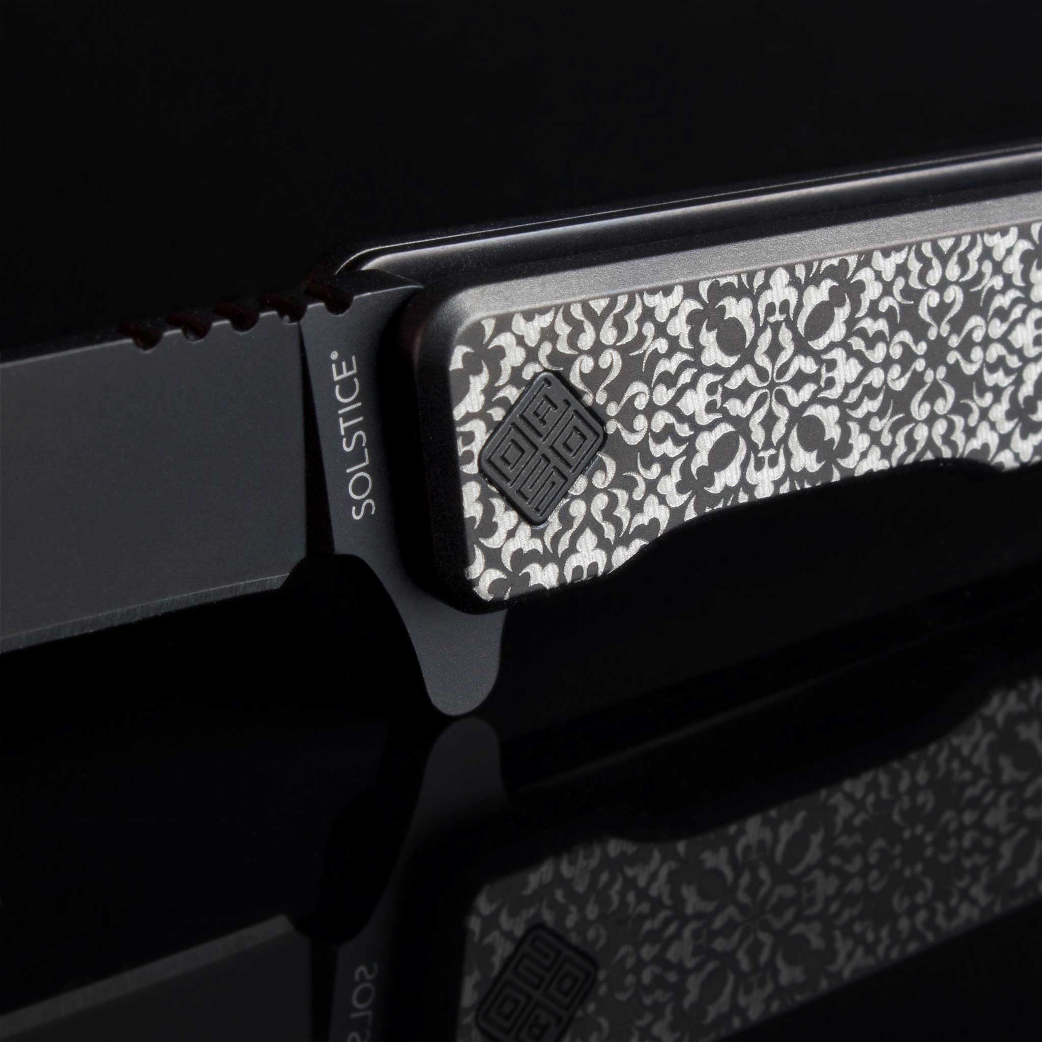 Solstice Titanium Engraved Fleur De Lis Black PVD - Tristar Edge