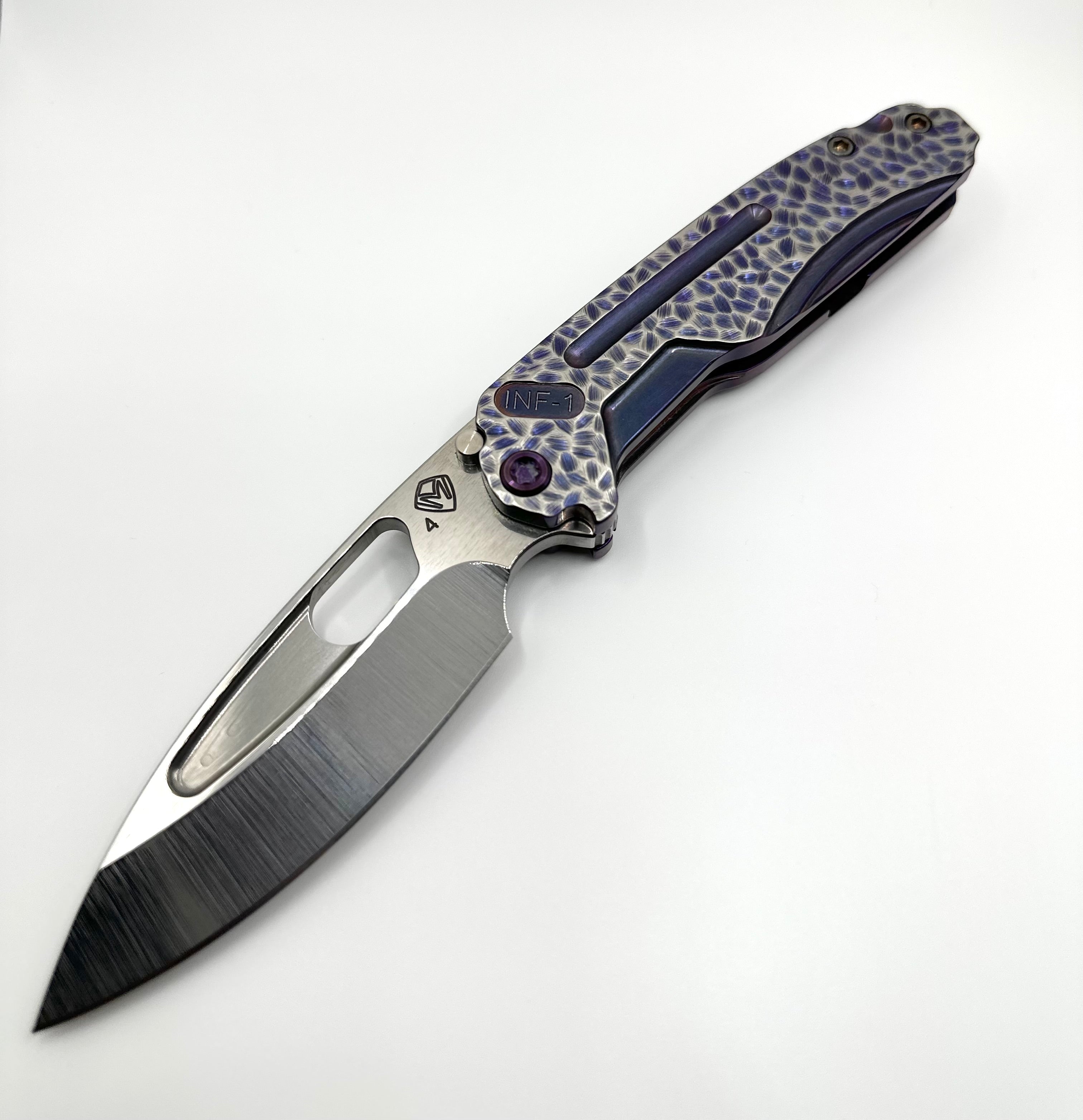 Medford Knife Infraction S45VN Tumbled Blade Vio w/Silver Hammered Handles Violet HW Brsh/Silver Clip