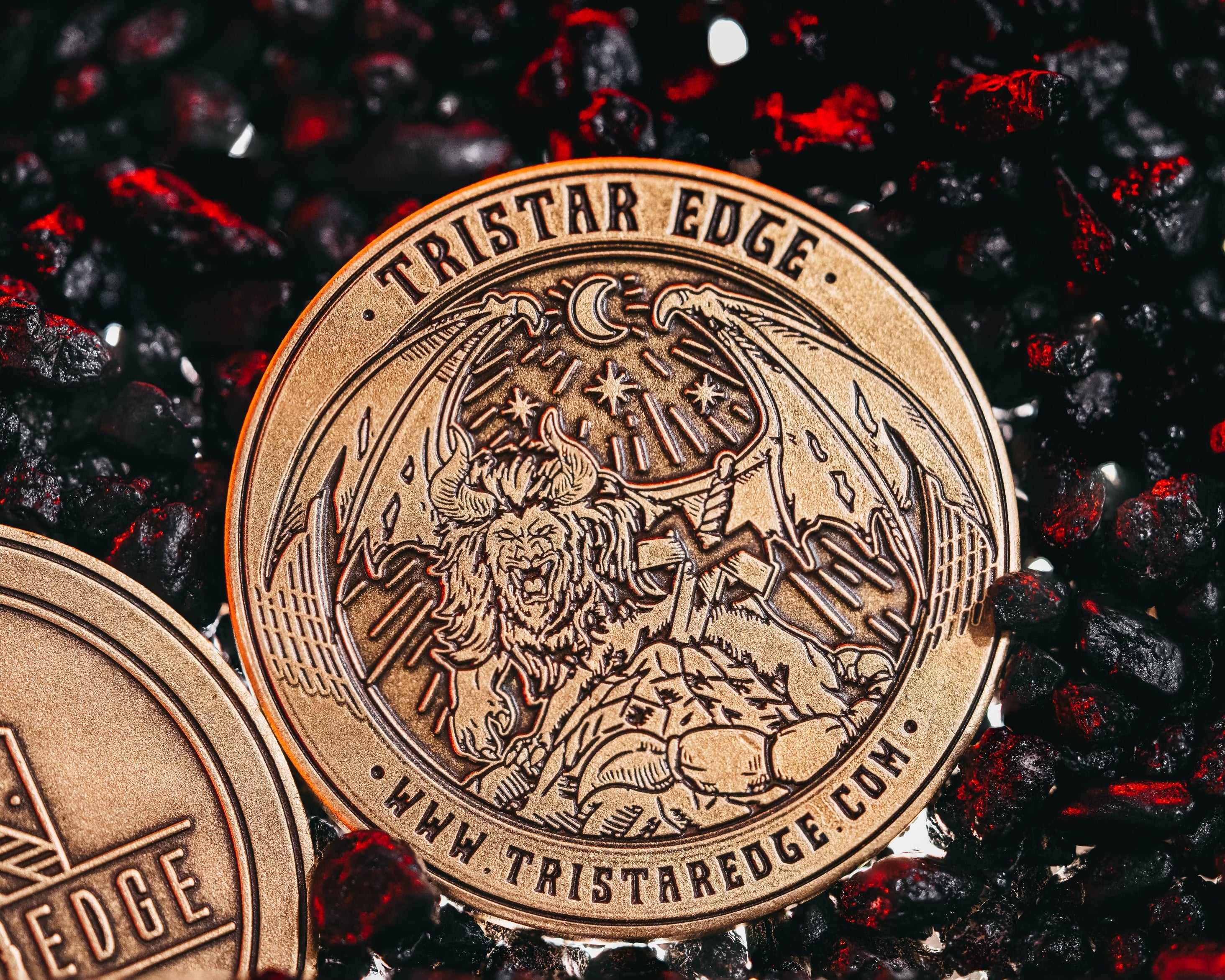 Tristar Edge Antique Brass Finish Challenge Coin - Tristar Edge