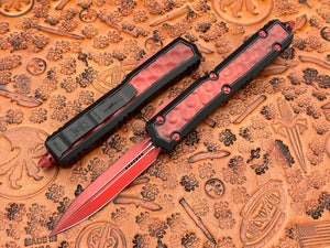 Microtech Knives Makora Double Edge Signature Series Weathered Red Bubble Inlay Nickel Boron Internals 206-1 BIWRDS - Tristar Edge