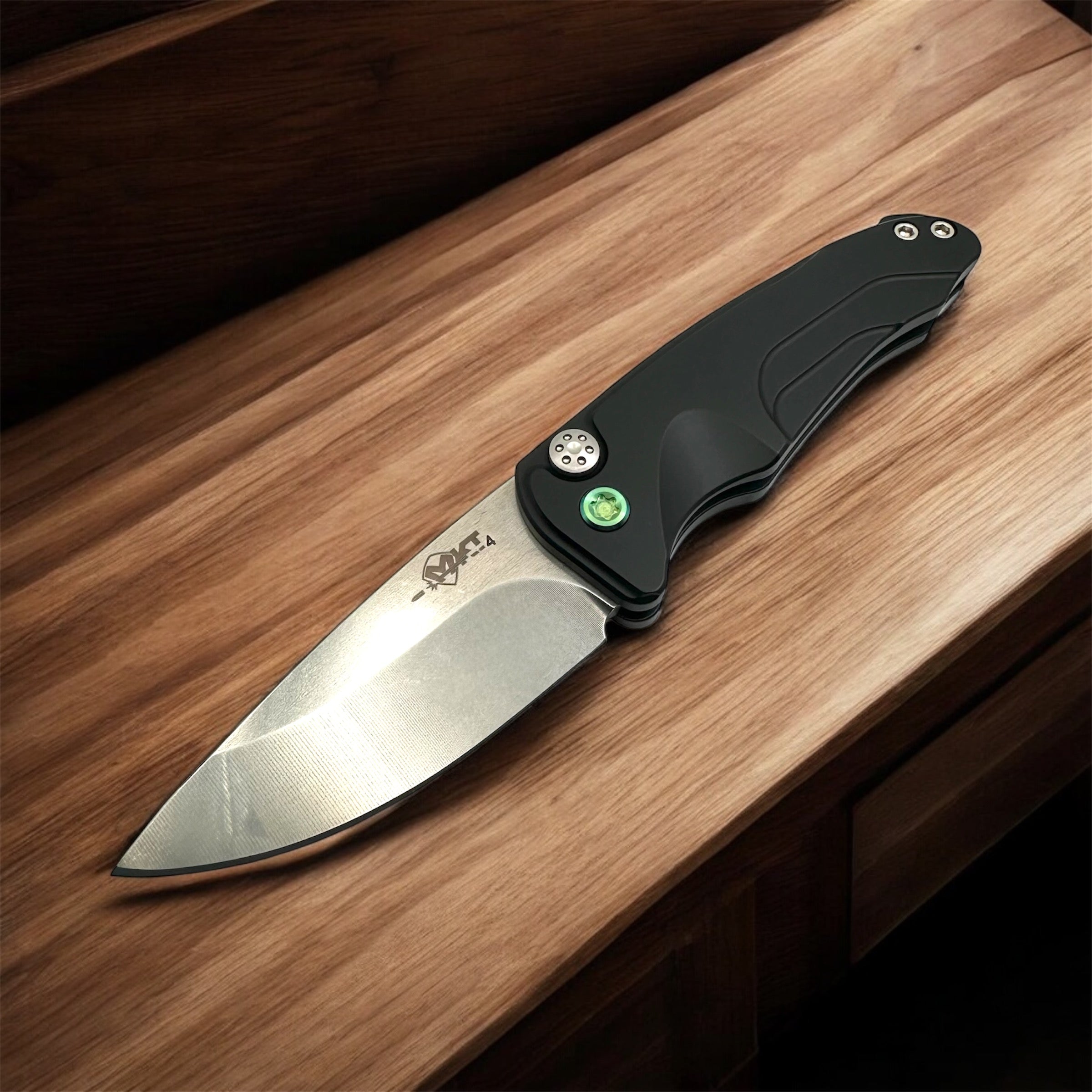 Medford Knife Smooth Criminal Auto S45VN Tumbled Blade, Black Handles, Green HW/Clip