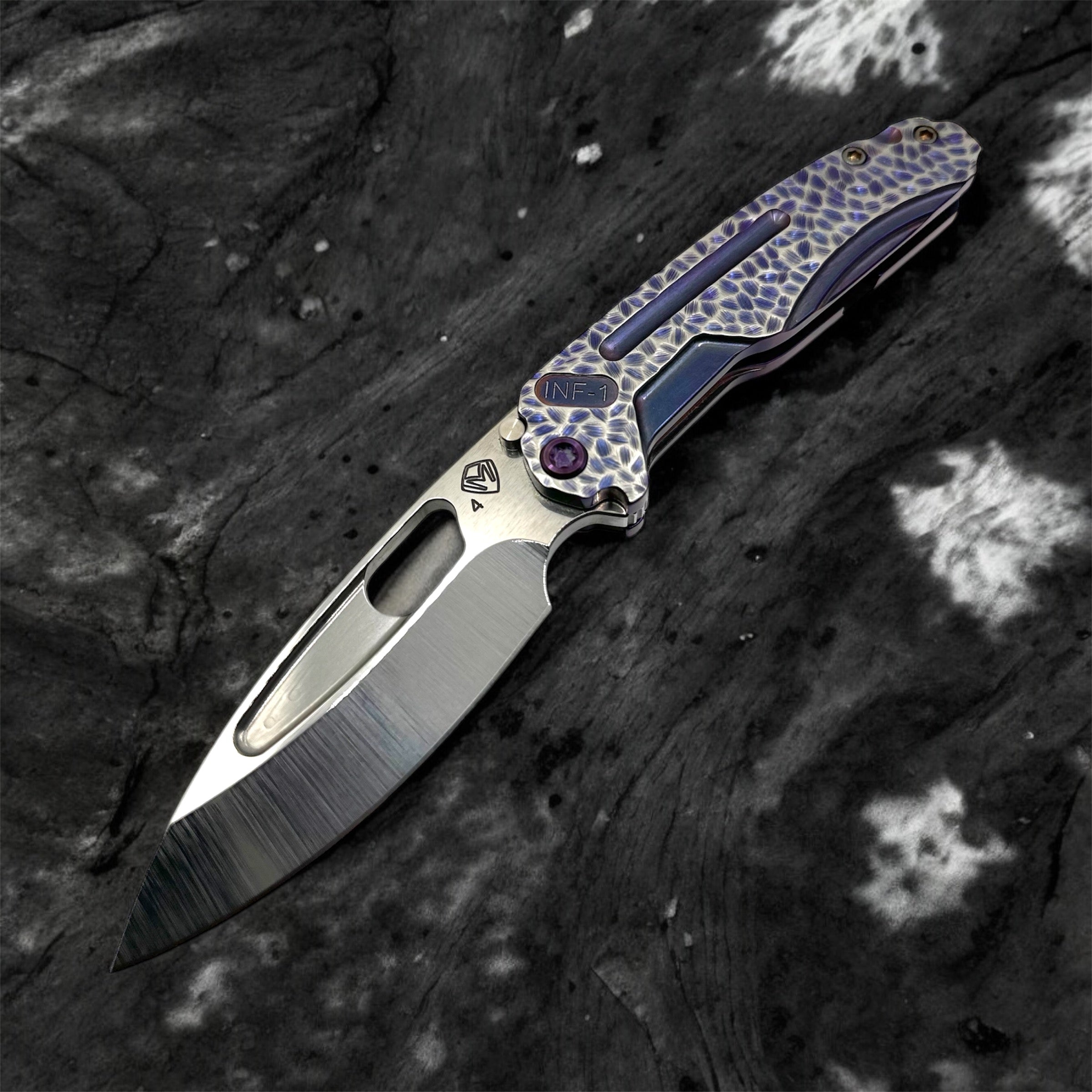 Medford Knife Infraction S45VN Tumbled Blade Vio w/Silver Hammered Handles Violet HW Brsh/Silver Clip