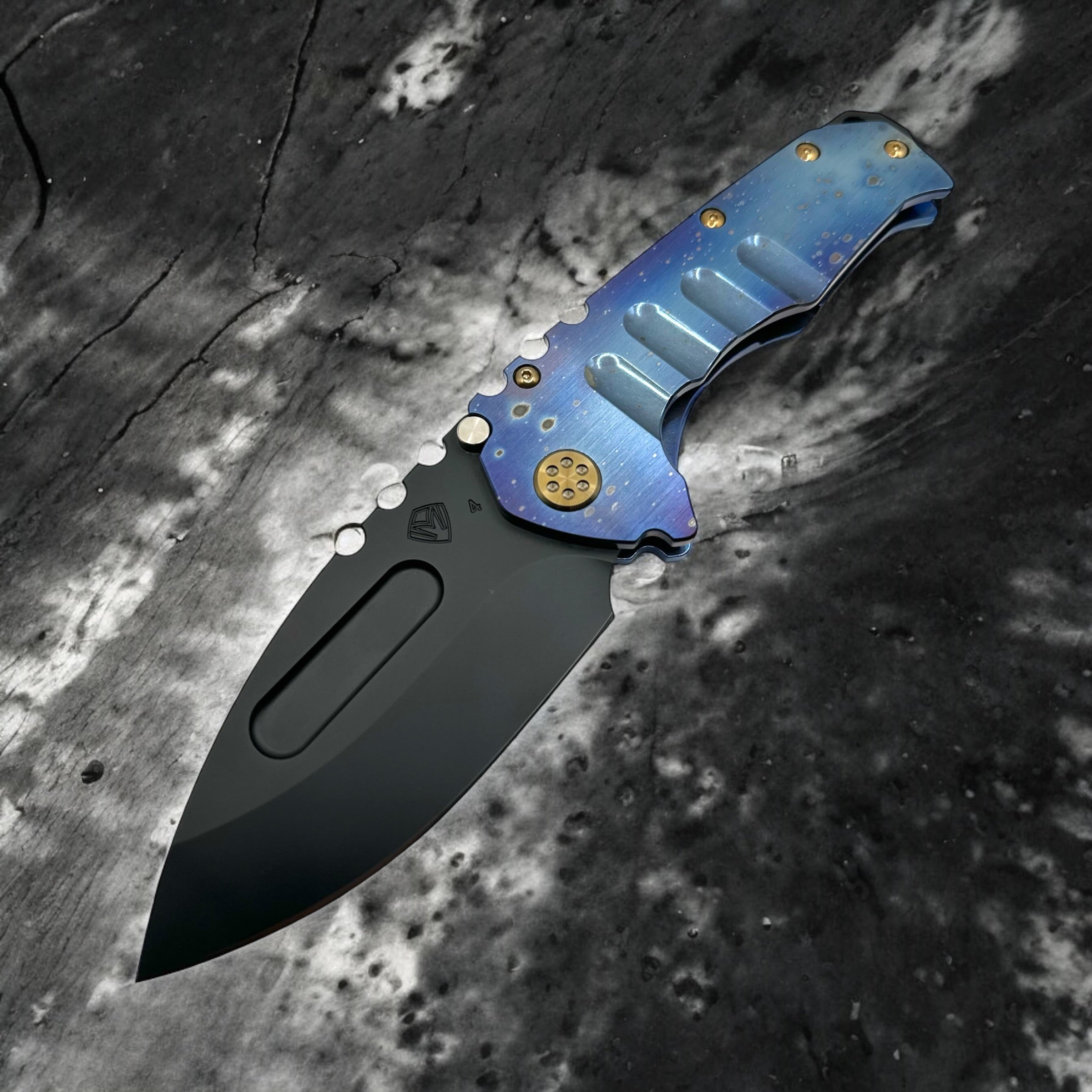 Medford Knife Praetorian T S45VN DLC DP Blade, Brsh/Galaxy Flm Handle, Blue Spring, Bronze HW, Brsh/Galaxy Flm Clip, DLC Breaker