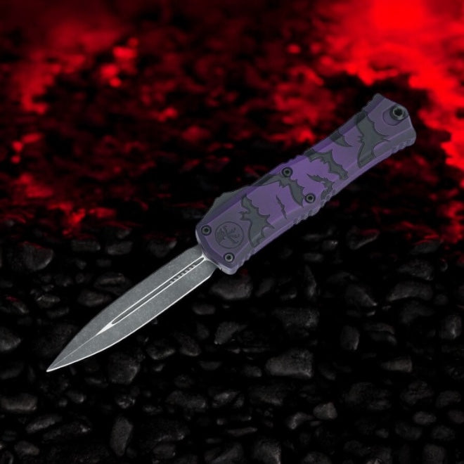 Microtech Mini Hera II D/E Purple & Black Bats Handle 1702M-1HWBAS