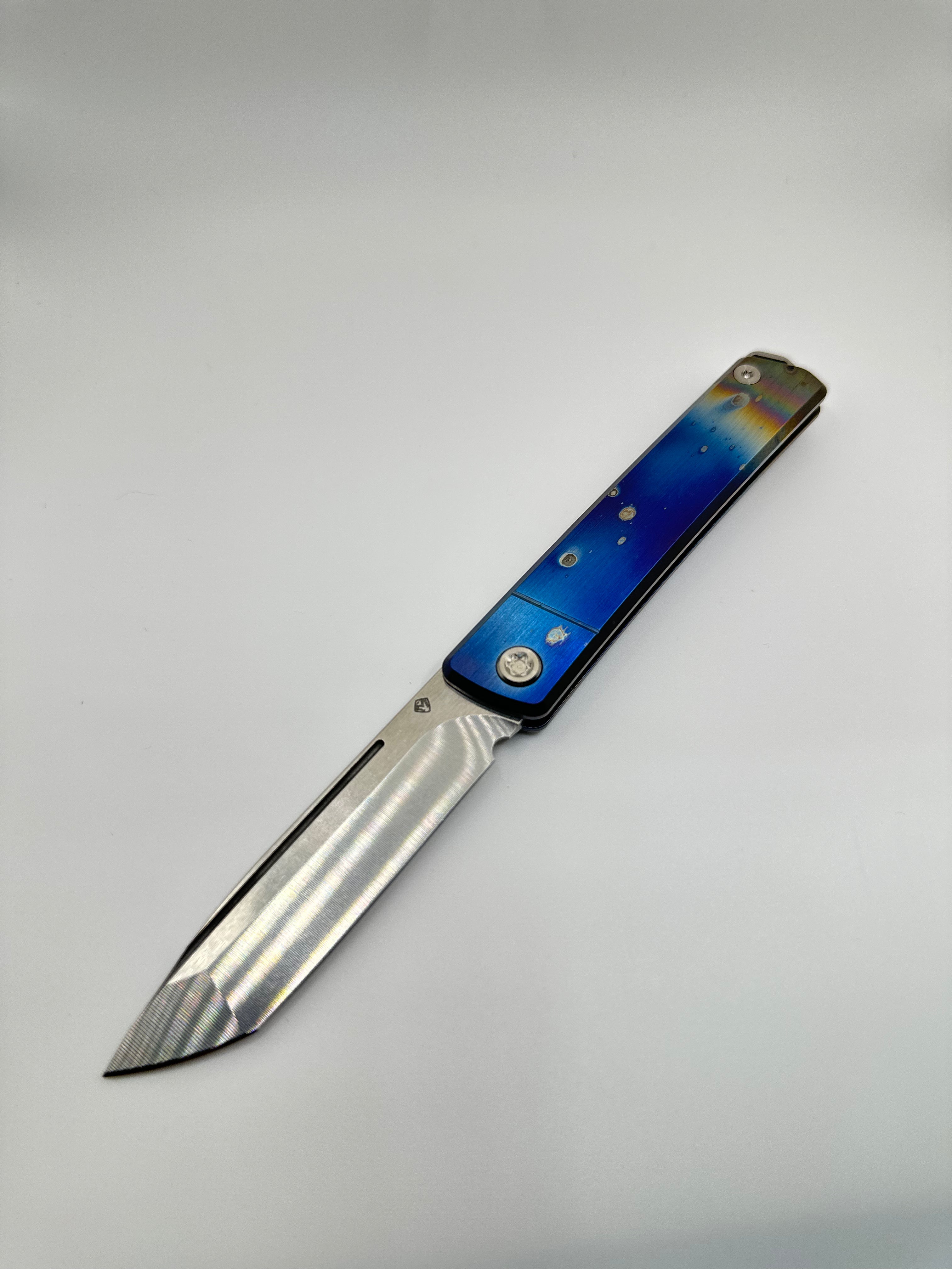 Medford Kniffe Gentleman Jack GJ-2 S45VN Tumbled Tanto Blade, Brsh/Solar Flare Flm Handles, Std HW/Clip