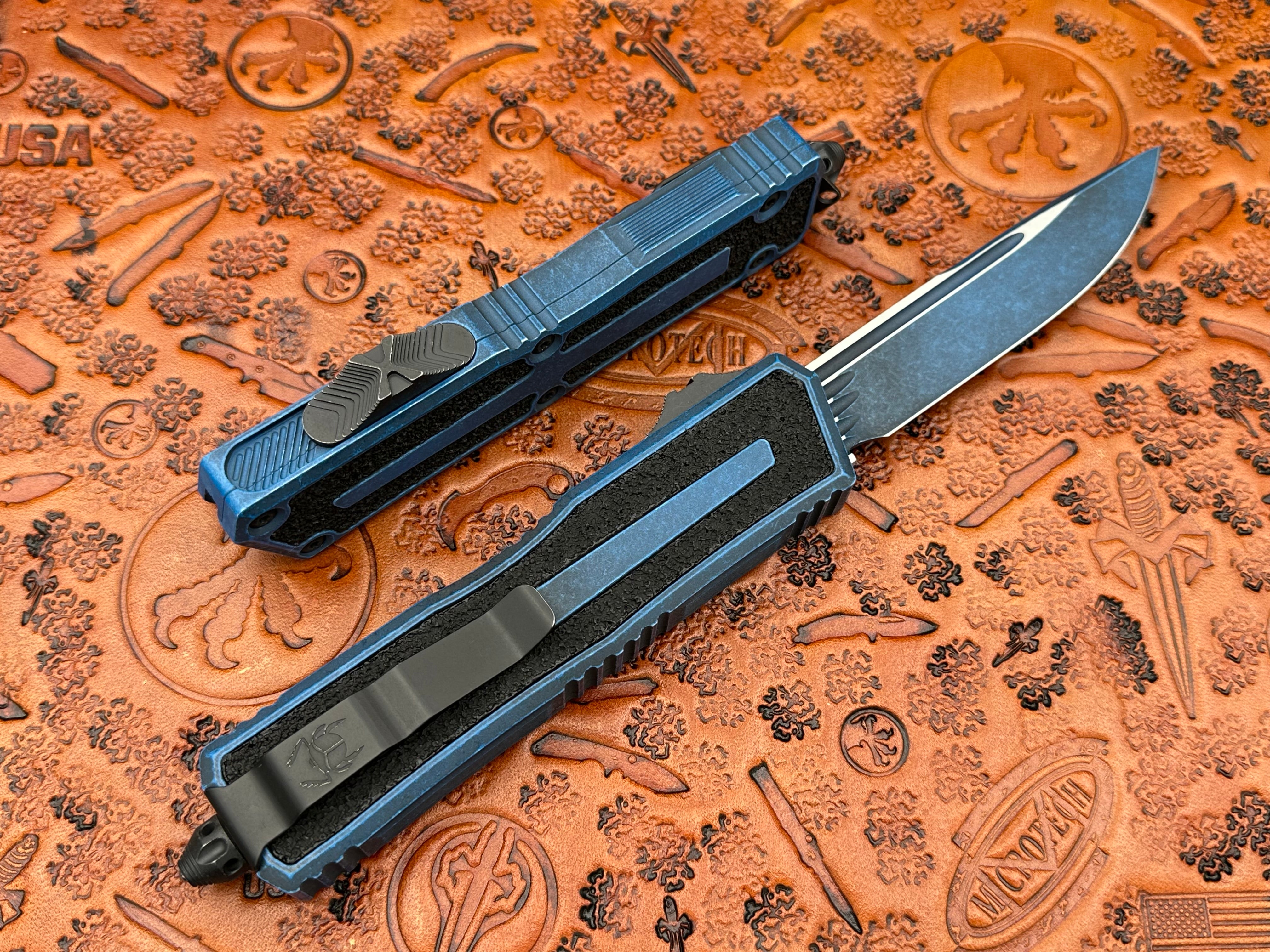 Microtech Scarab II Gen III Single Edge Weathered Blue Weathered Blue Standard 1278-1 WBL - Tristar Edge