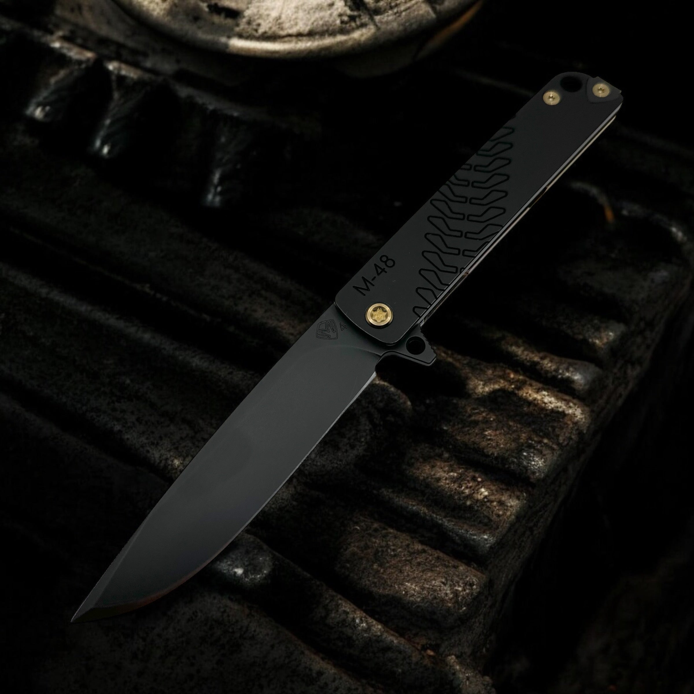 Medford Knife M-48 S45VN DLC Blade, Black Handle, Bronze & Violet Fade, Bronze HW, DLC Clip