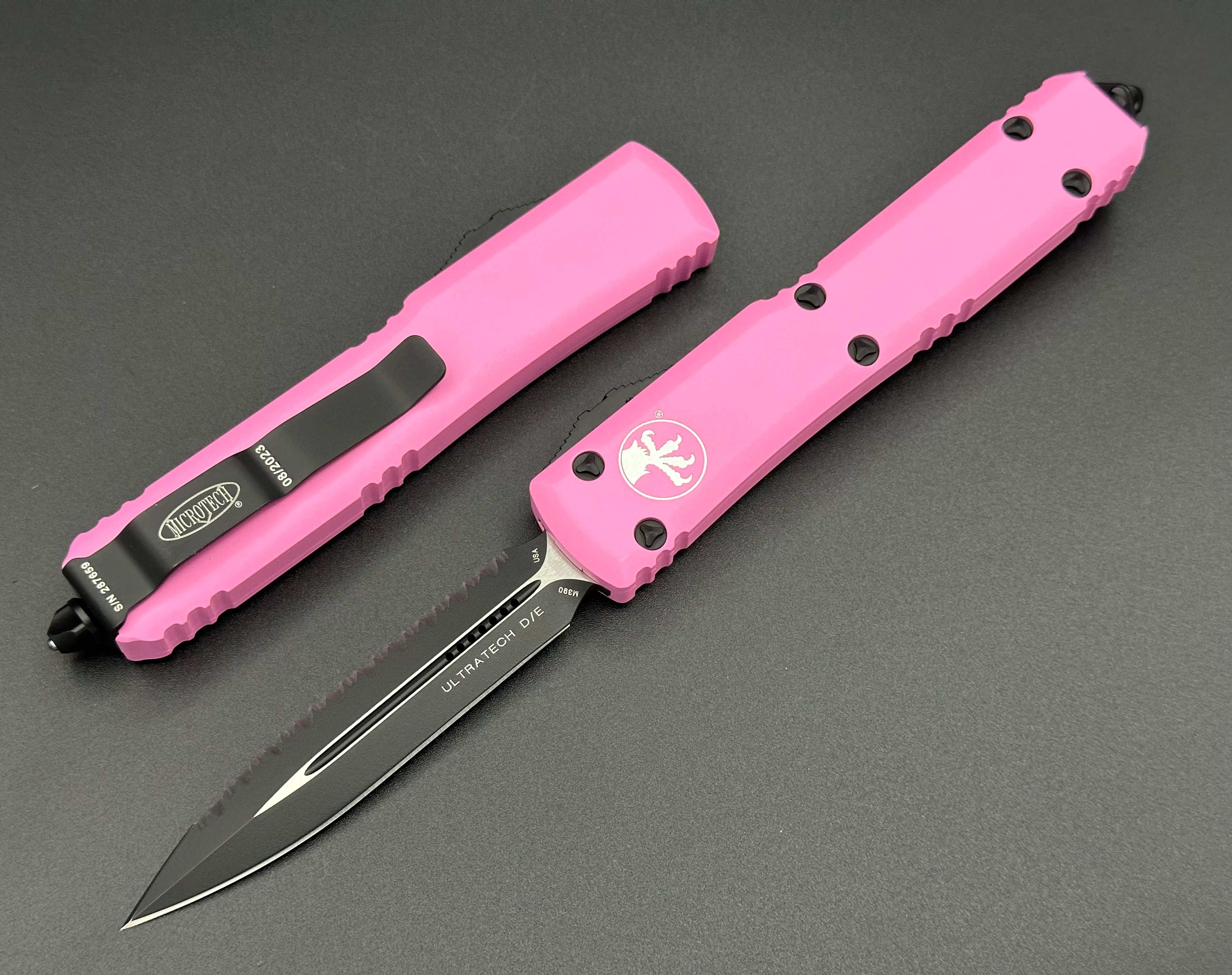 Microtech Knives Ultratech Pink Full Serrated 122-3 BPK - Tristar Edge