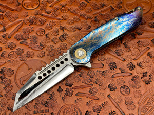 Marfione Custom Knives Warhound Mirror Polish & Galactic Acid Titanium Handles w/ Bronze Titanium Hardware - Tristar Edge