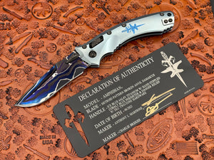 Marfione Custom RAM-LOK Amphibian Metroid Pattern w/ Ice Blue titanium w/ DLC Two-Tone Hardware - Tristar Edge