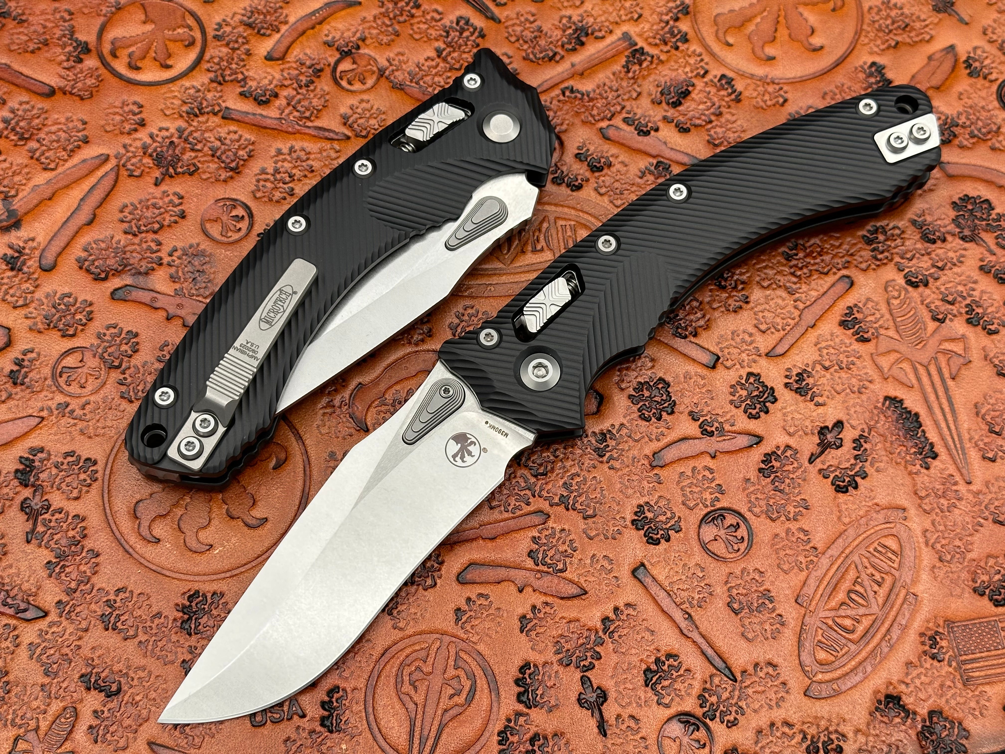 Microtech Knives Amphibian RAM-LOK Black Single Edge Fluted Aluminum Stonewash Standard 137RL-10FL - Tristar Edge