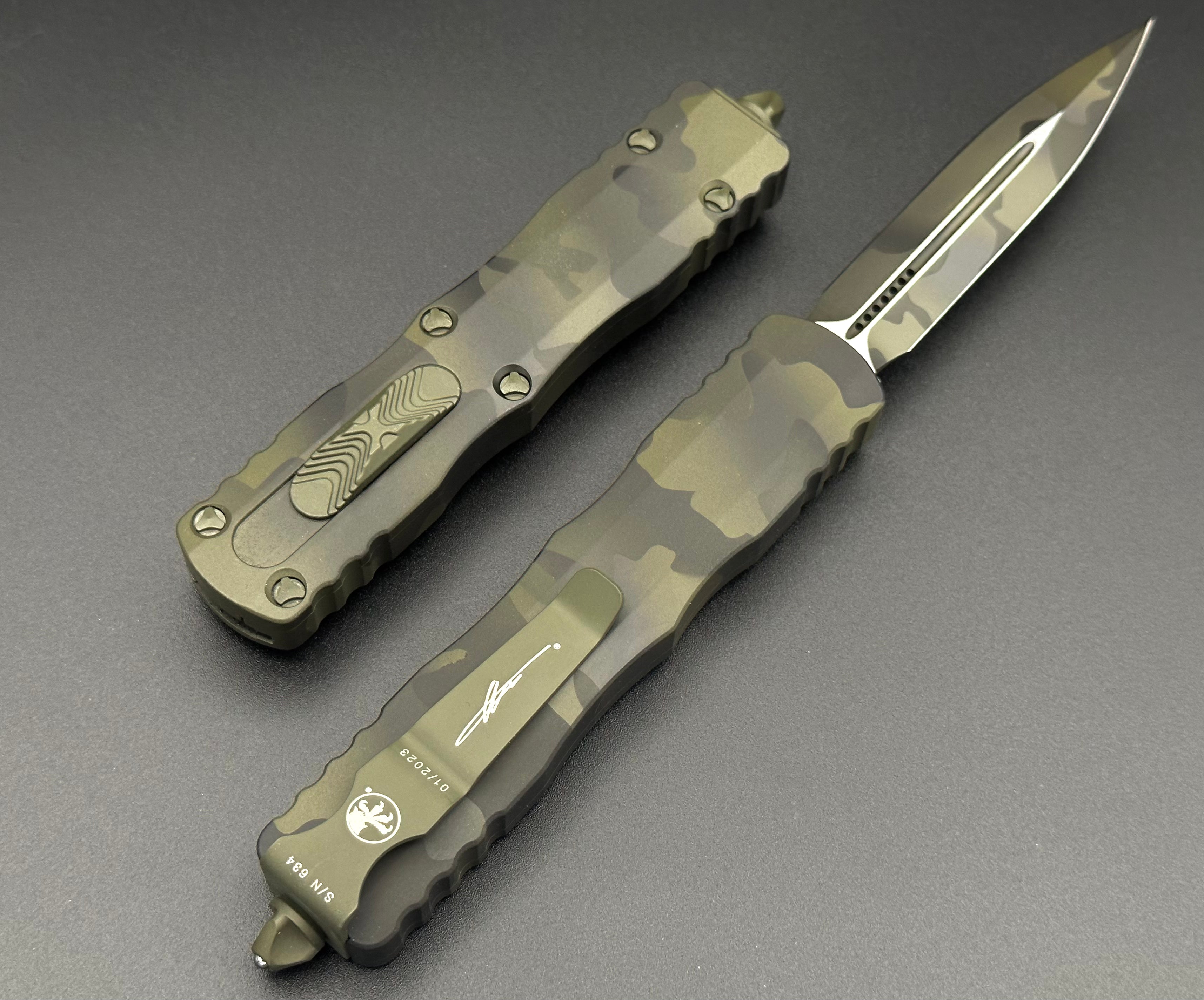 Microtech Dirac D/E Signature Series Olive Camo Standard 225-1 OCS - Tristar Edge